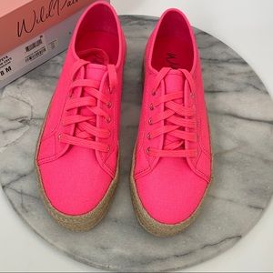 Wild Pair neon pink espadrille platform sneakers